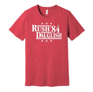 Rush & Dalglish '84 - Liverpool Football Legends Political Campaign Parody T-Shirt - Hyper Than Hype Shirts