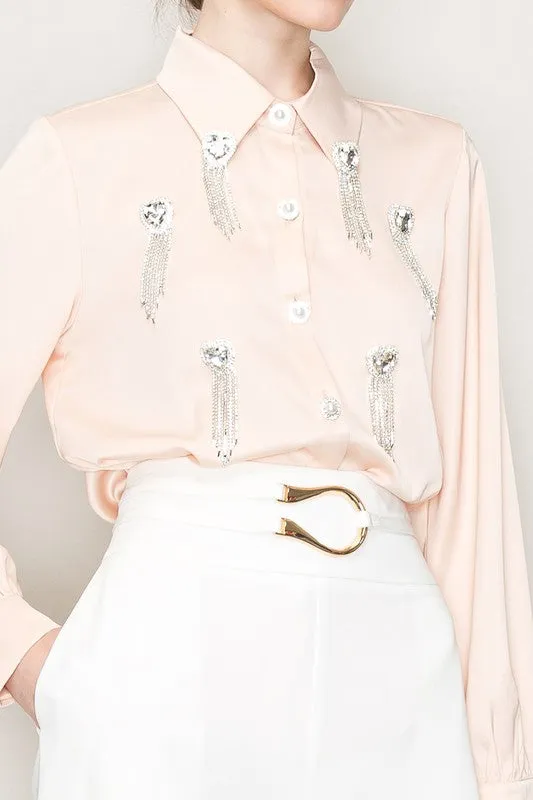 Satin Heart Brooch Blouse