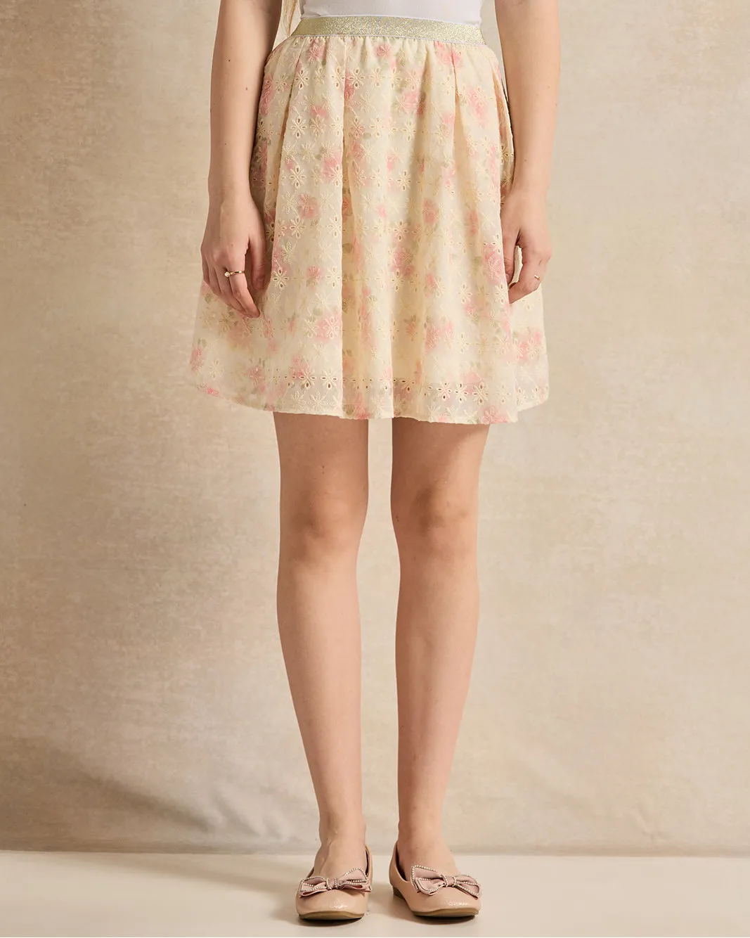 Senior Girls Cream Embellished Skirt