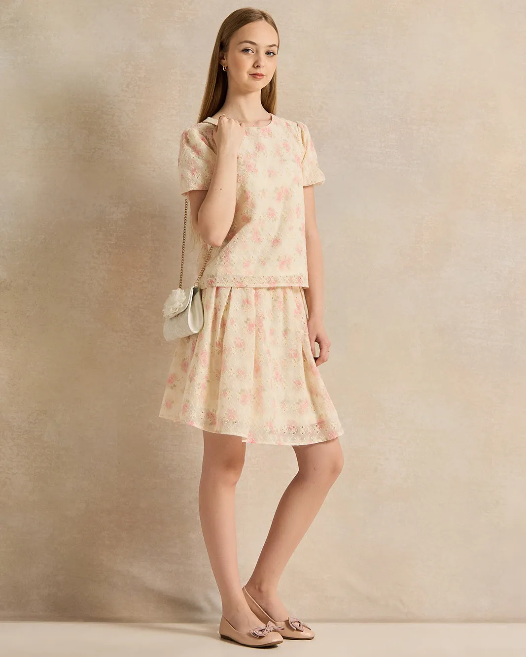 Senior Girls Cream Embellished Skirt