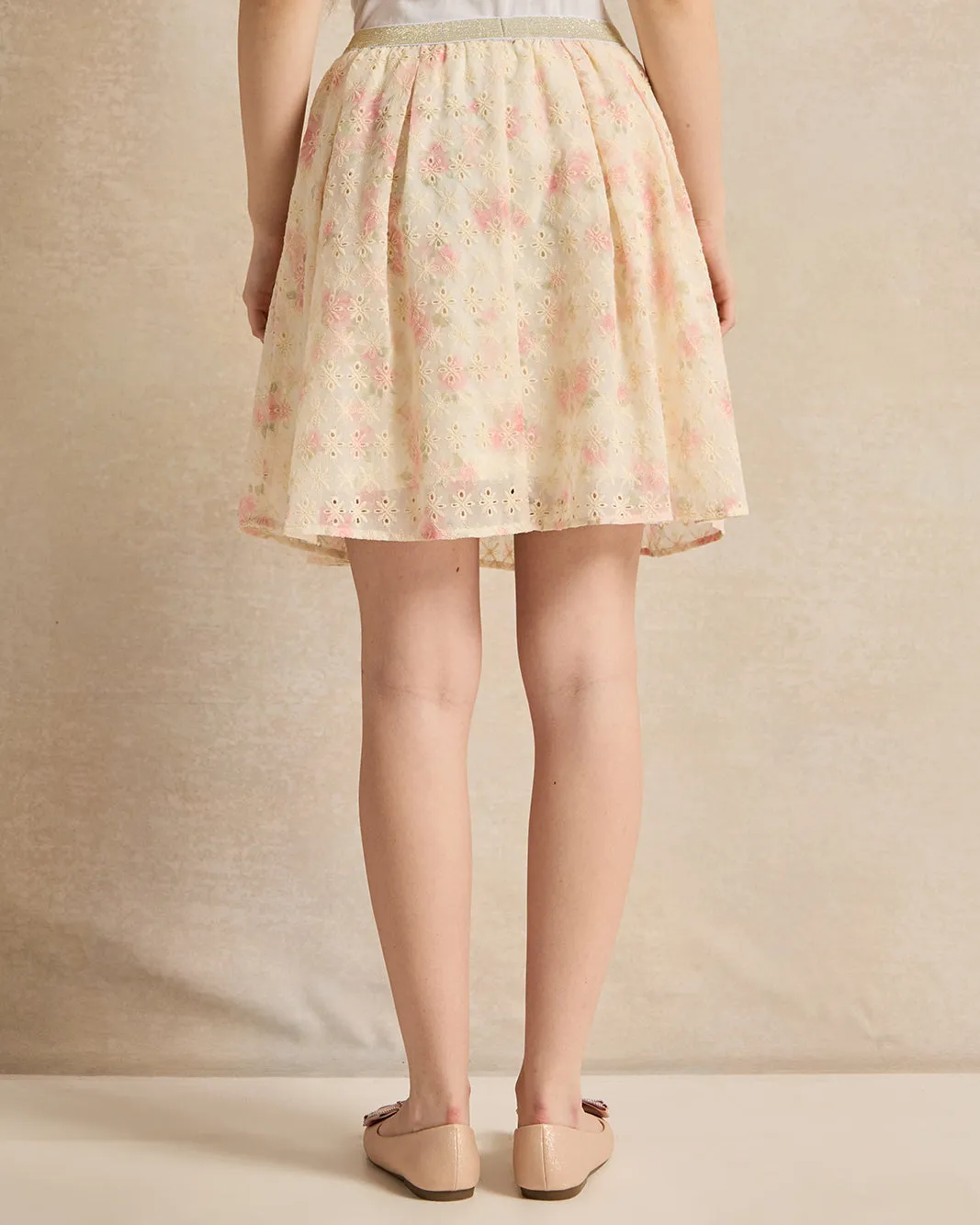 Senior Girls Cream Embellished Skirt