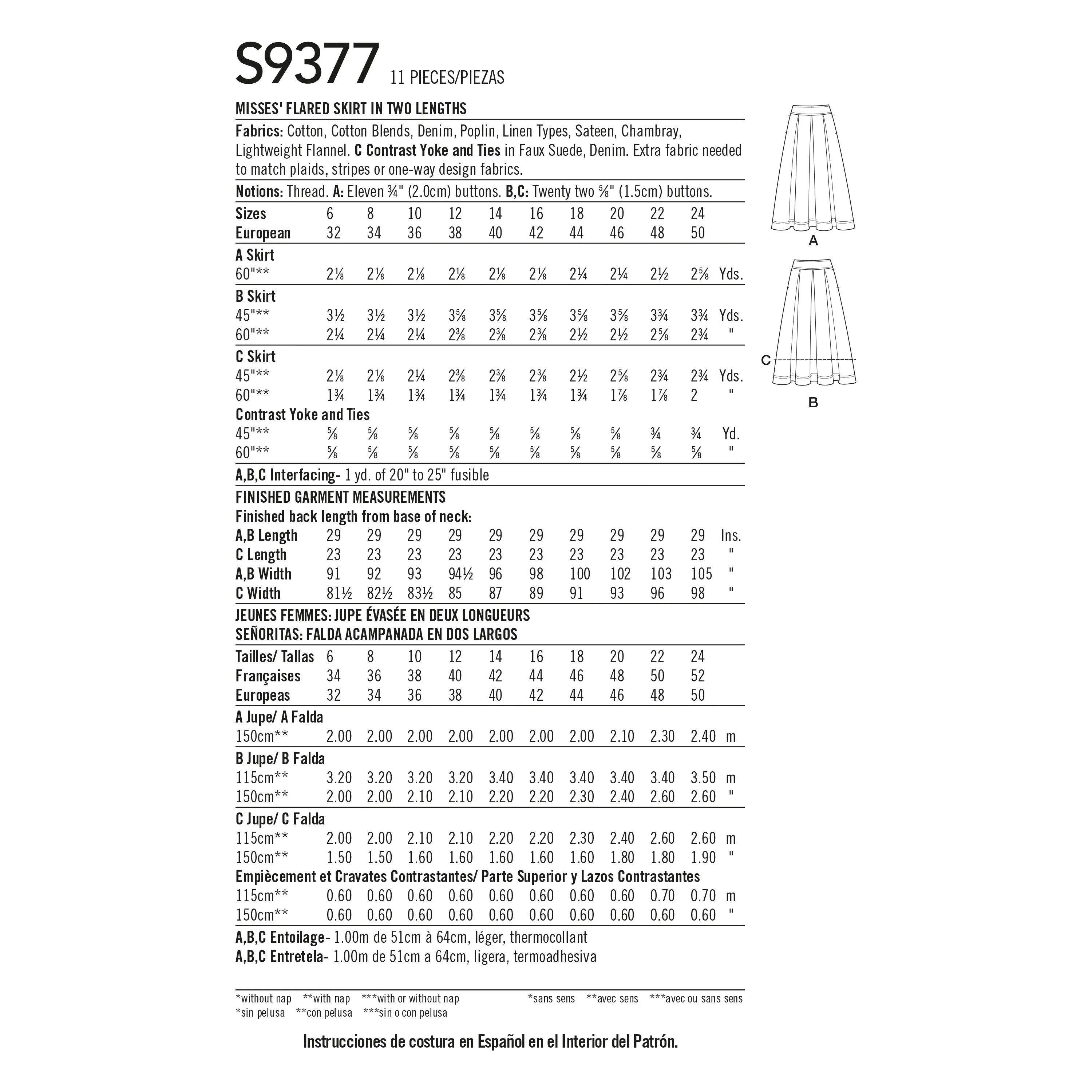 Simplicity Pattern 9377 Misses Flared Skirts