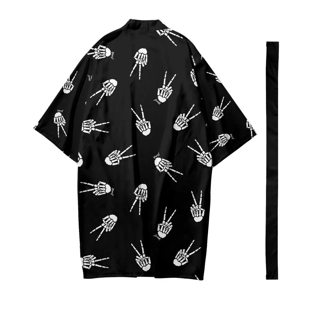Skeleton Peace Sign Yukata Top