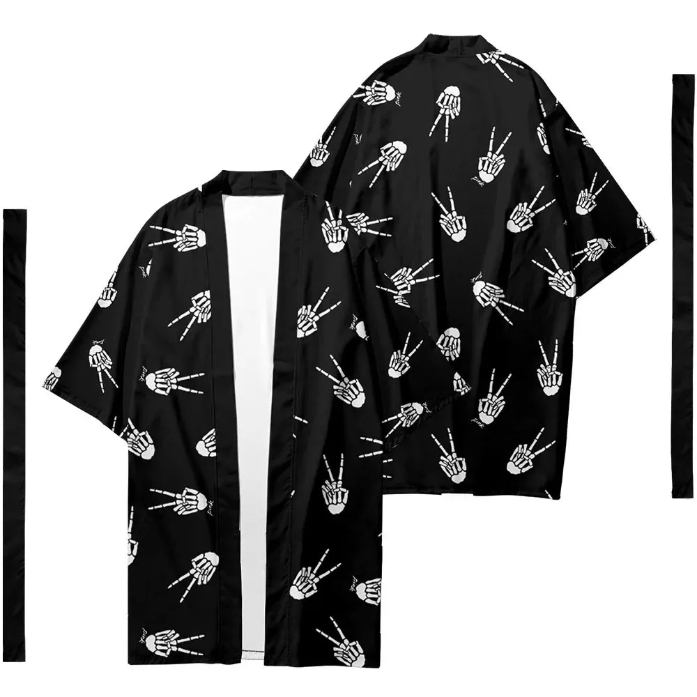 Skeleton Peace Sign Yukata Top