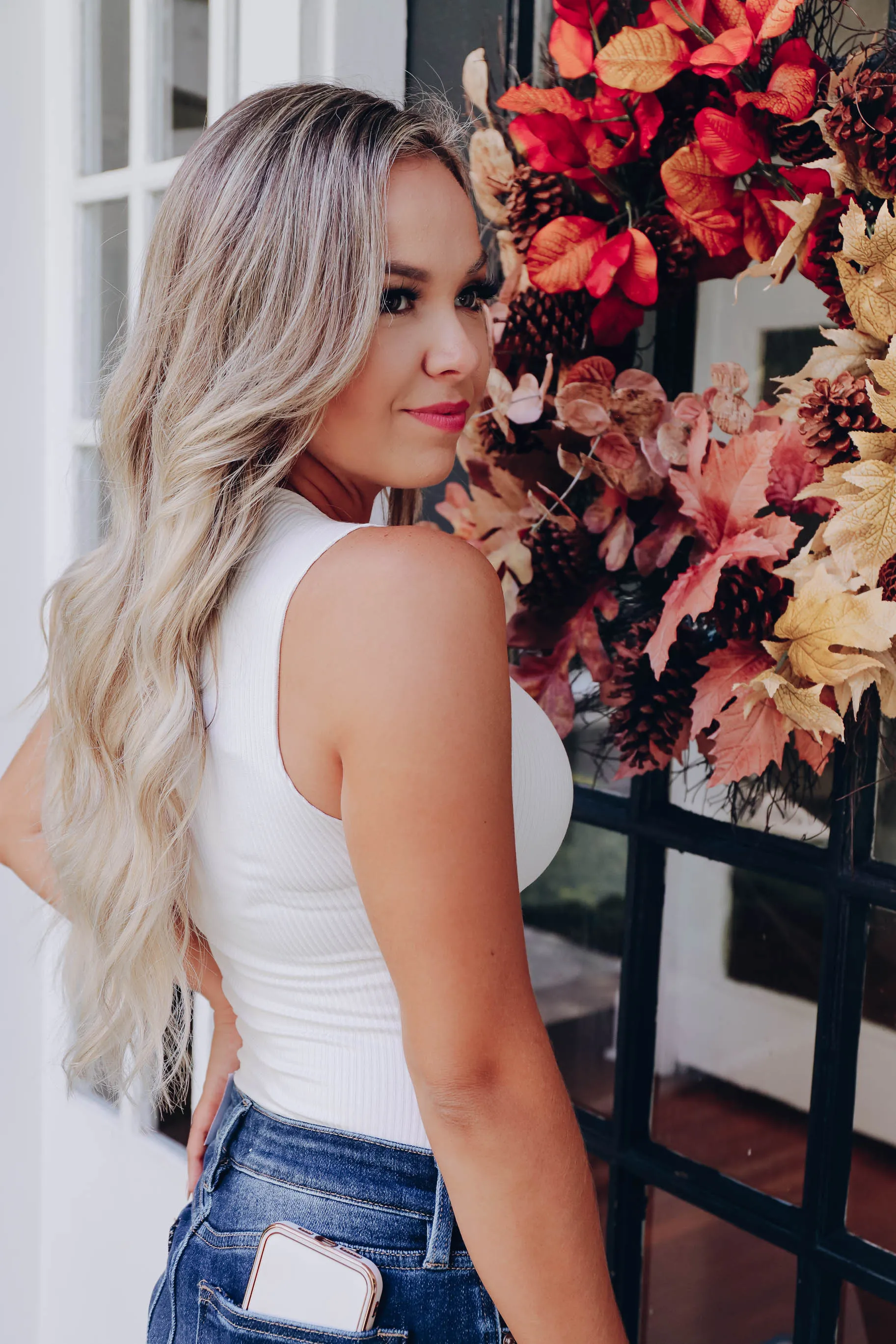 Sleeveless Lettuce Trim Ribbed Bodysuit - Ivory