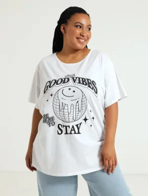 Smiley Oversized Tee - White