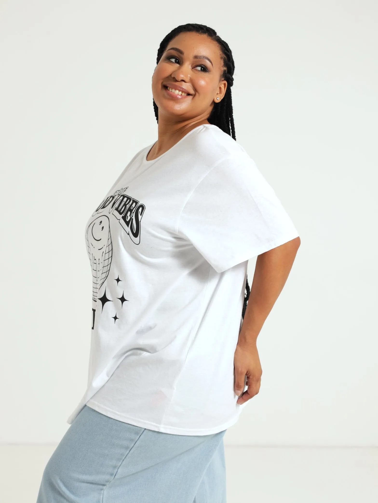 Smiley Oversized Tee - White