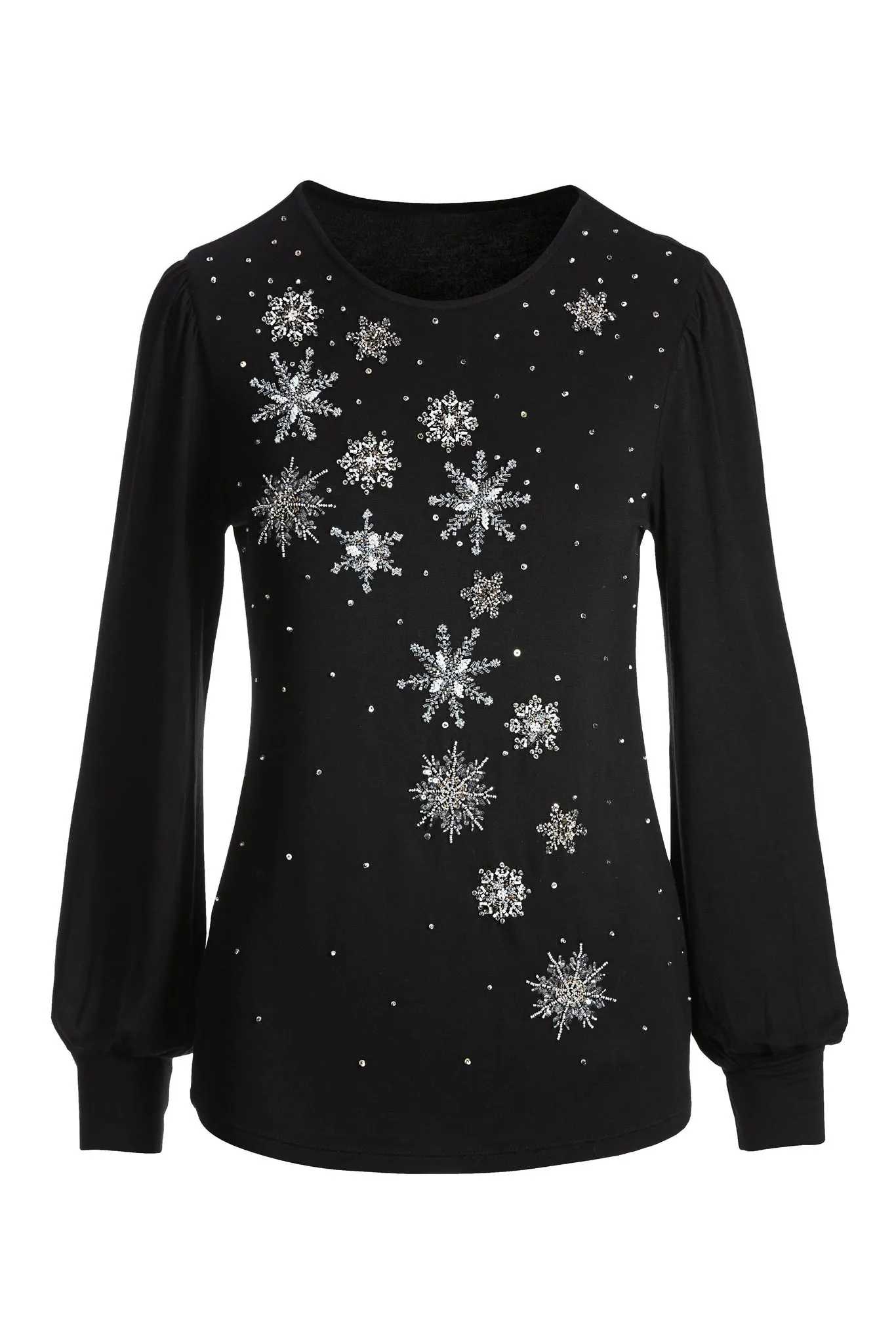 Snowflake Puff Sleeve T Shirt Black