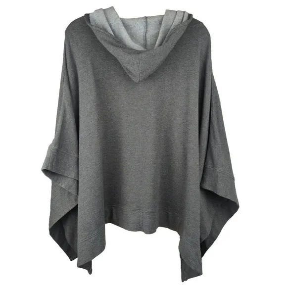 SOFT JOIE Gray Poncho Sweater Hoodie Charcoal Fleece Lined Cape Asymmetrical M