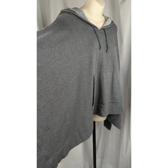 SOFT JOIE Gray Poncho Sweater Hoodie Charcoal Fleece Lined Cape Asymmetrical M