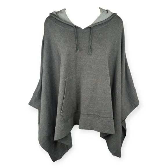 SOFT JOIE Gray Poncho Sweater Hoodie Charcoal Fleece Lined Cape Asymmetrical M