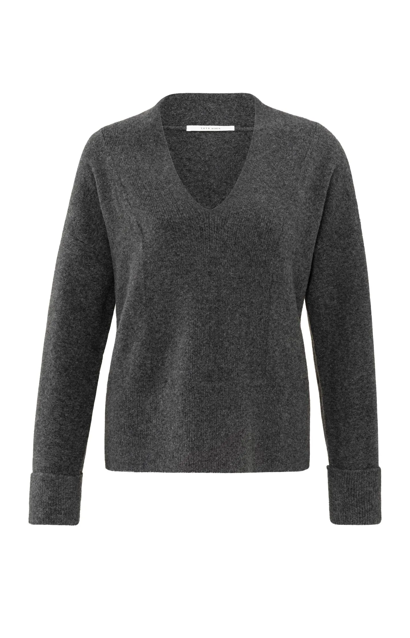 Soft sweater with deep V-neck and subtle rib details