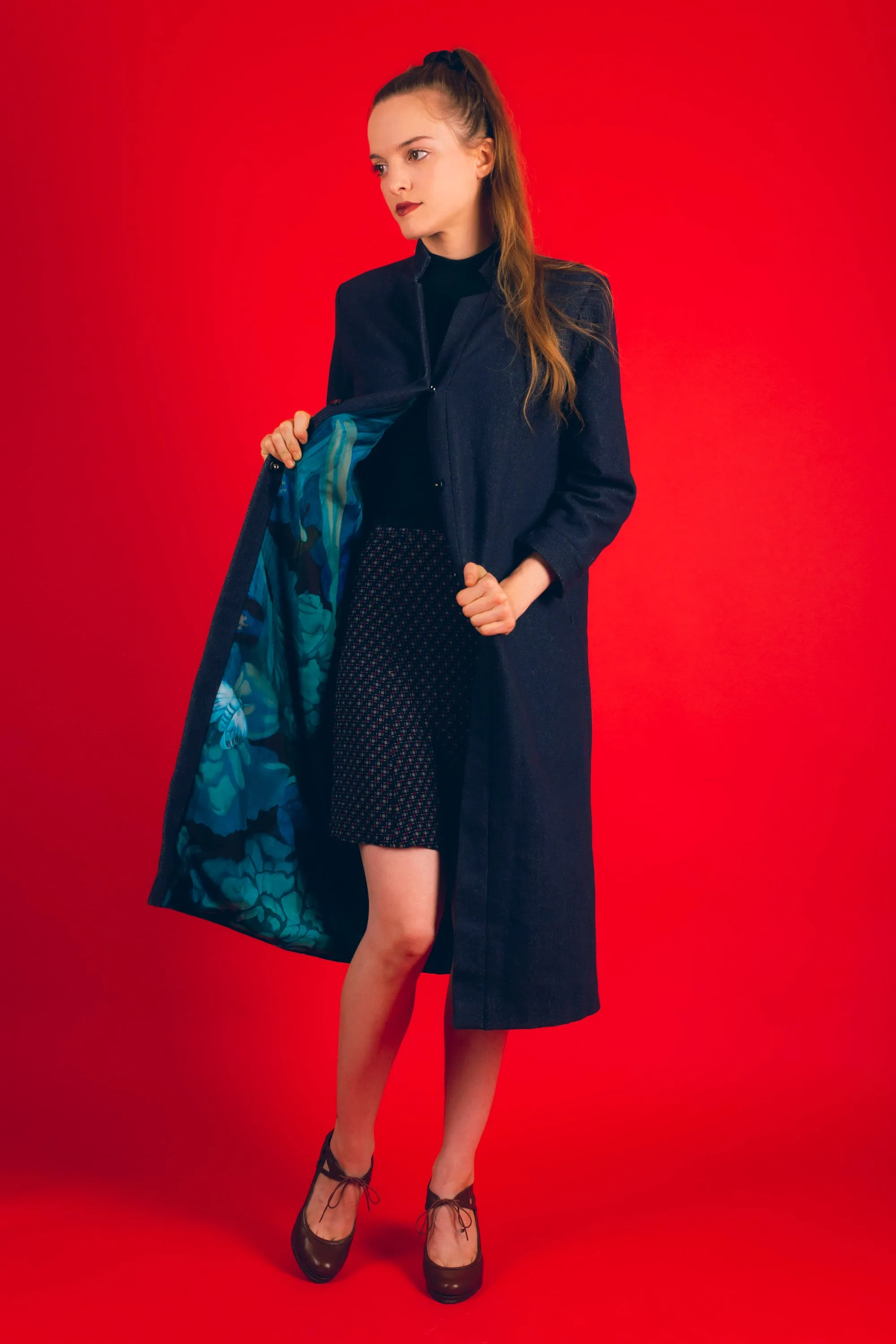 Sorry for Laughing reversible silk wool coat