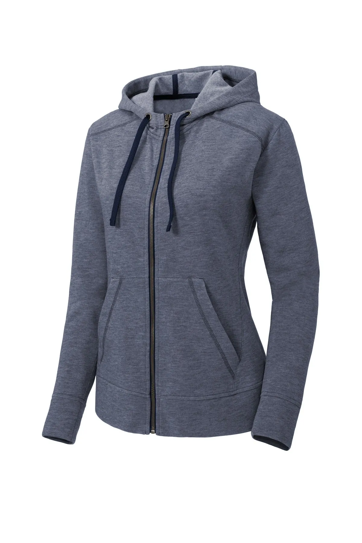 Sport-Tek  Women's PosiCharge  Tri-Blend Wicking Fleece Full-Zip Hooded Jacket LST293 True Navy Heather
