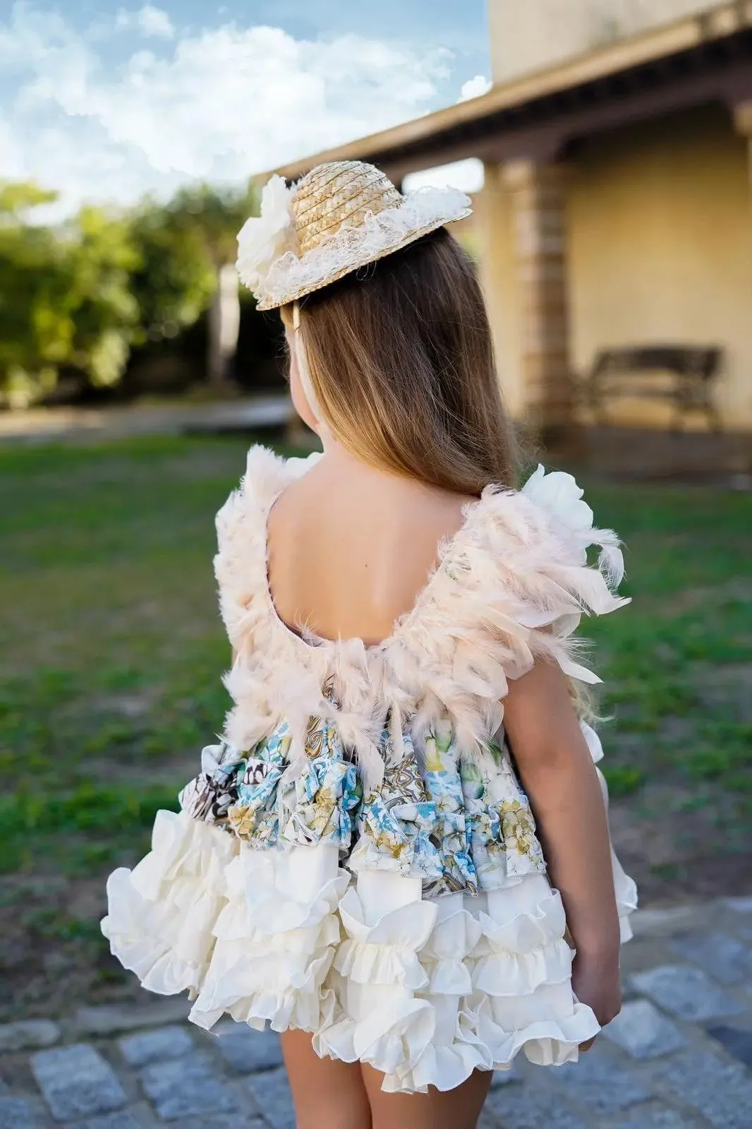 SS25 Ela Confeccion Feather Dress, Knickers & Hat