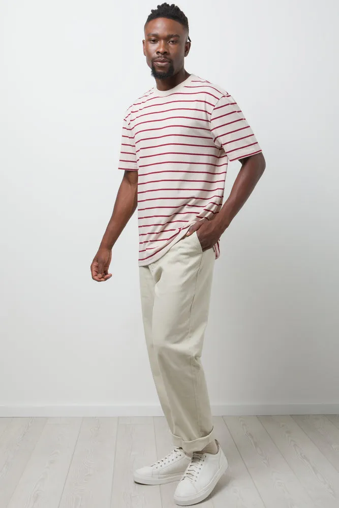 Stripe Short Sleeve T-Shirt Burgundy And Cream