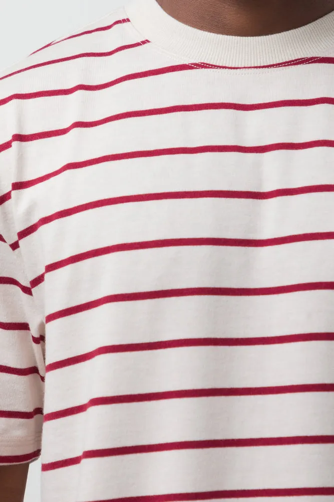 Stripe Short Sleeve T-Shirt Burgundy And Cream