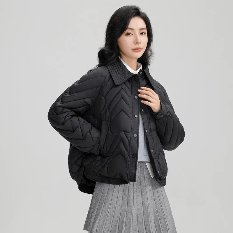 Stylish Boxy Fit Solid Color Women's Lightweight Puffer Jacket