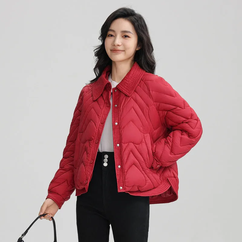 Stylish Boxy Fit Solid Color Women's Lightweight Puffer Jacket