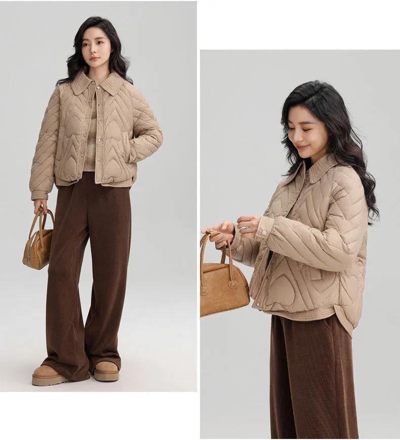 Stylish Boxy Fit Solid Color Women's Lightweight Puffer Jacket