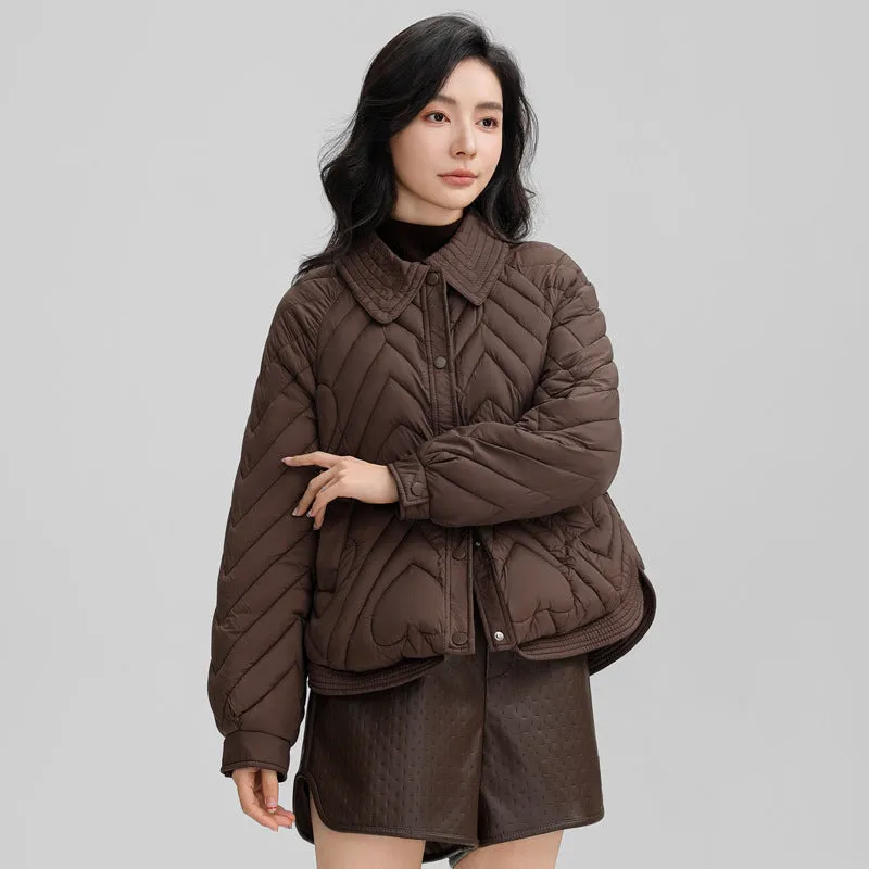 Stylish Boxy Fit Solid Color Women's Lightweight Puffer Jacket