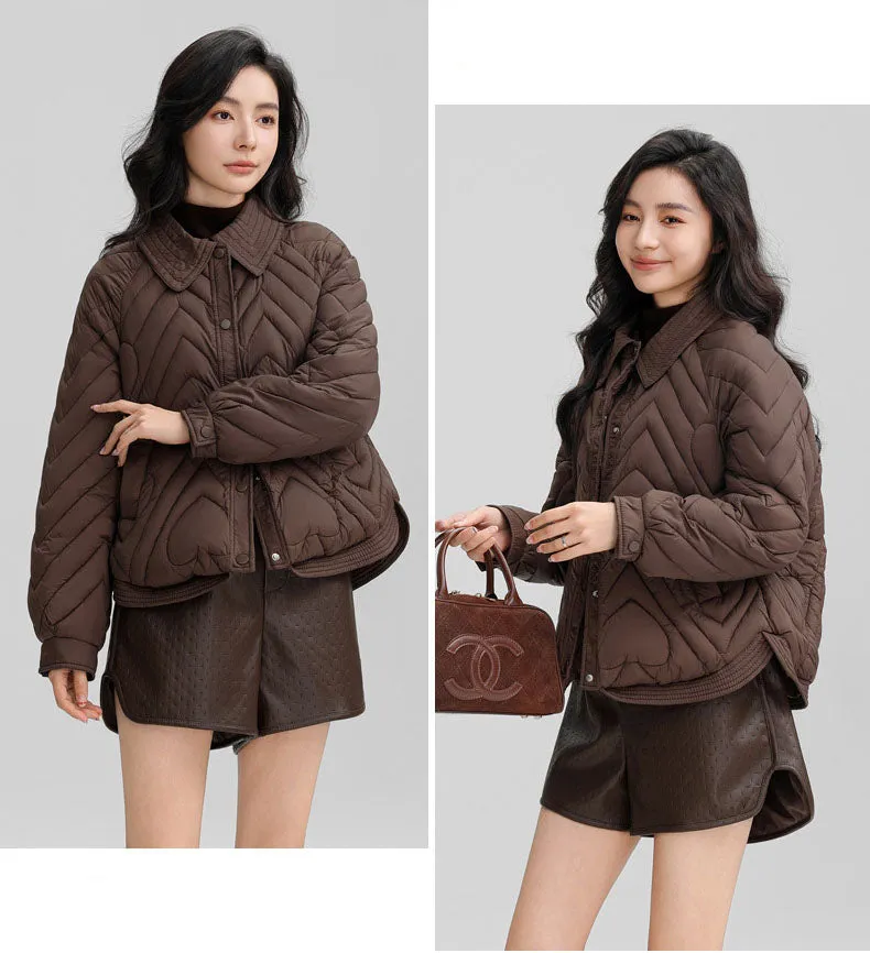 Stylish Boxy Fit Solid Color Women's Lightweight Puffer Jacket