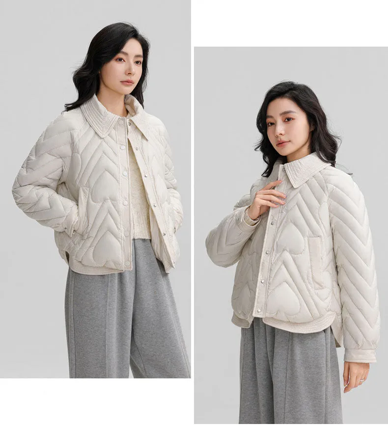 Stylish Boxy Fit Solid Color Women's Lightweight Puffer Jacket