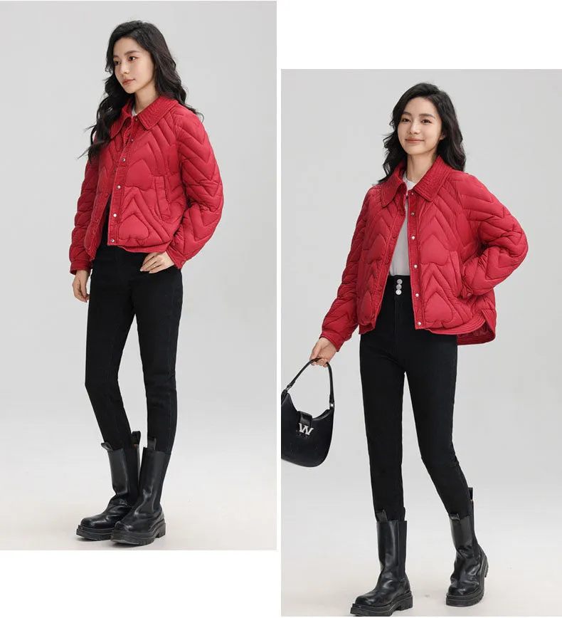 Stylish Boxy Fit Solid Color Women's Lightweight Puffer Jacket