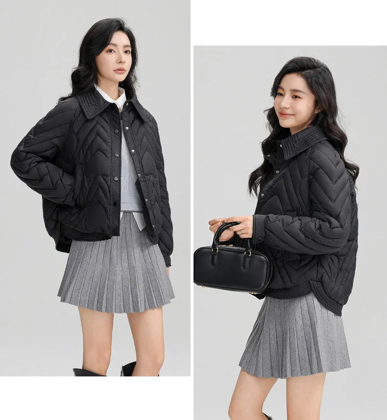Stylish Boxy Fit Solid Color Women's Lightweight Puffer Jacket