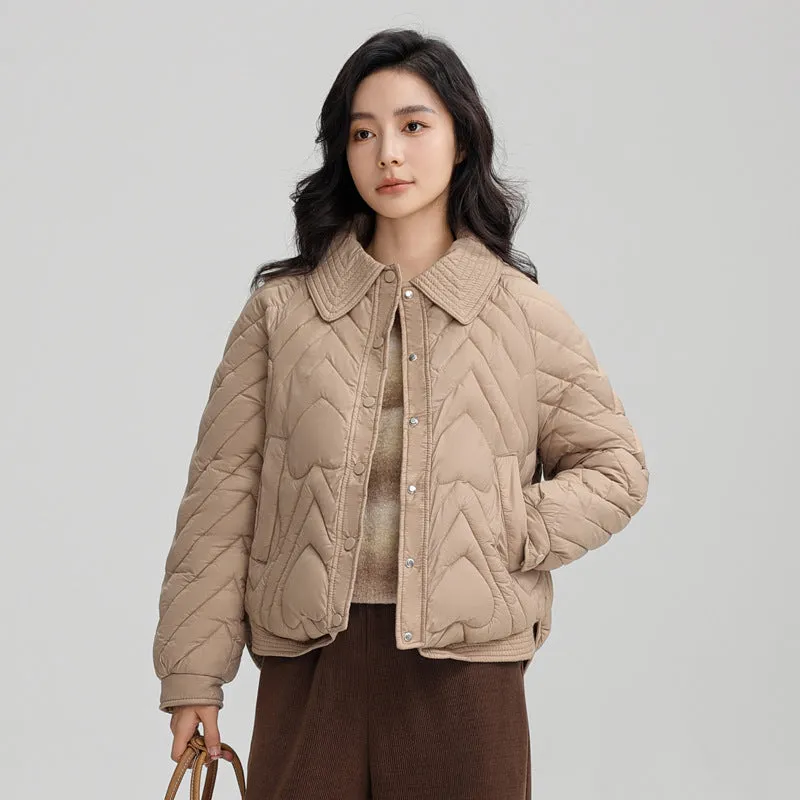 Stylish Boxy Fit Solid Color Women's Lightweight Puffer Jacket