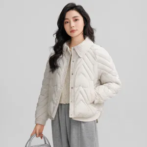 Stylish Boxy Fit Solid Color Women's Lightweight Puffer Jacket
