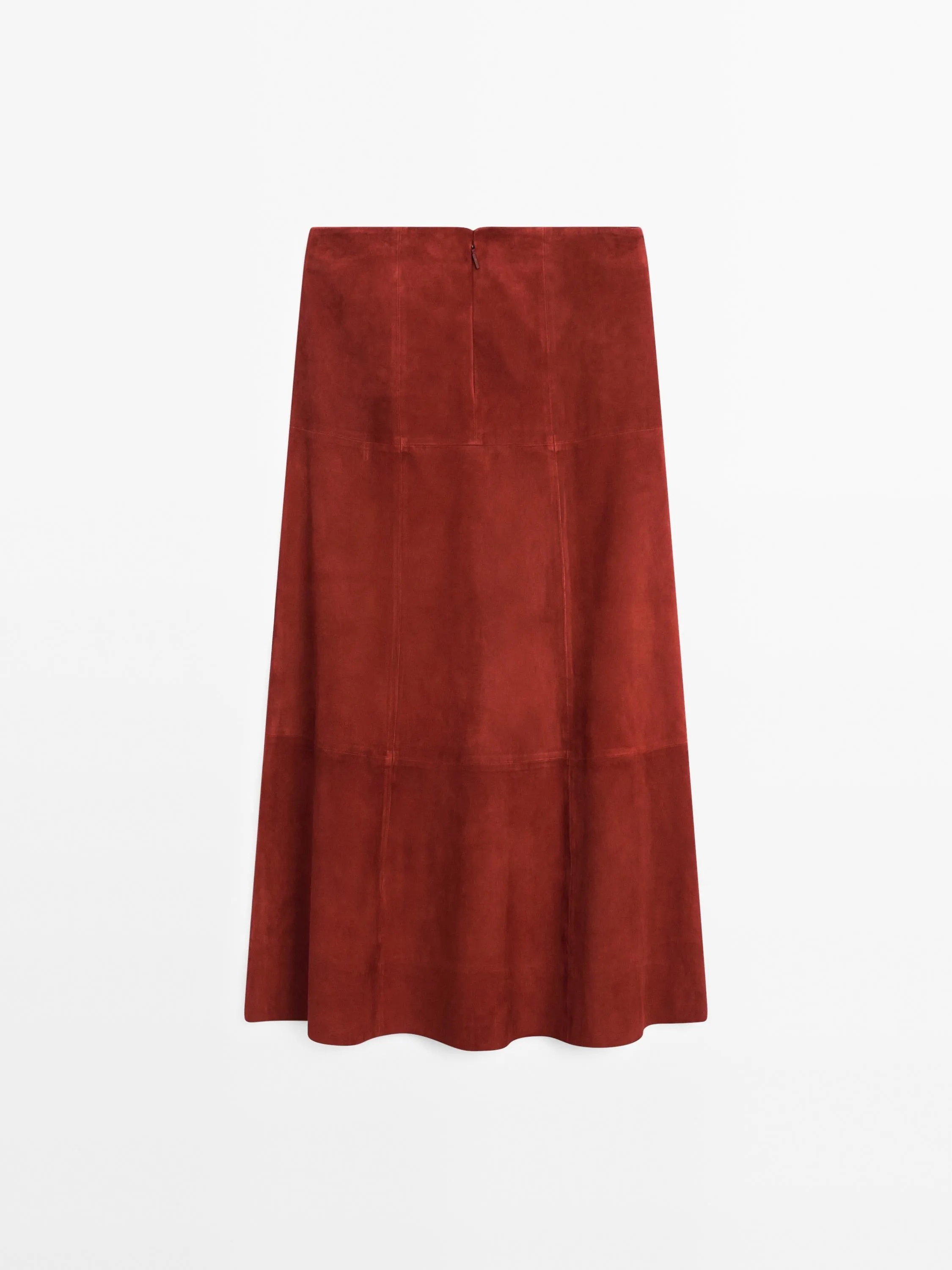Suede leather flared midi skirt