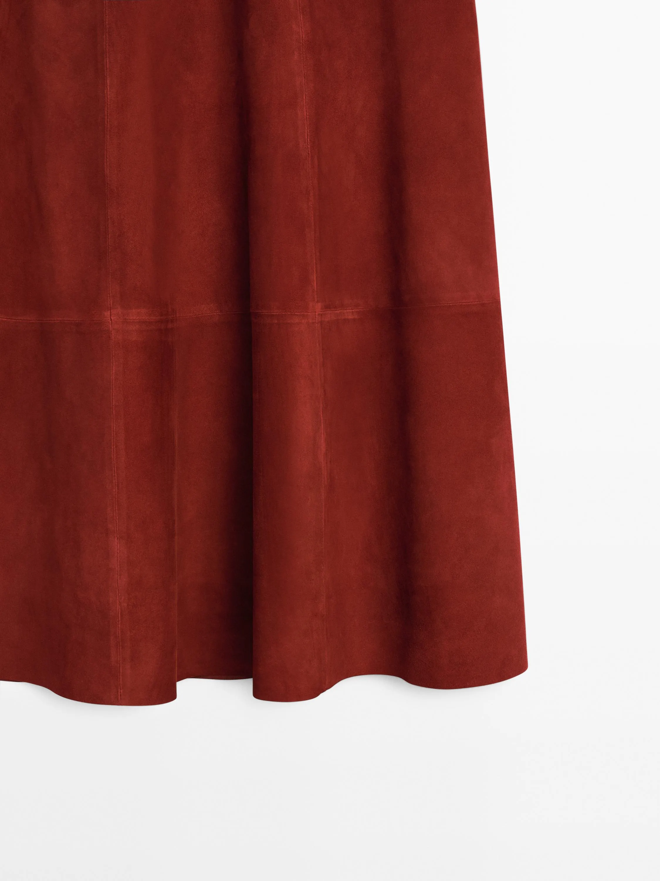 Suede leather flared midi skirt
