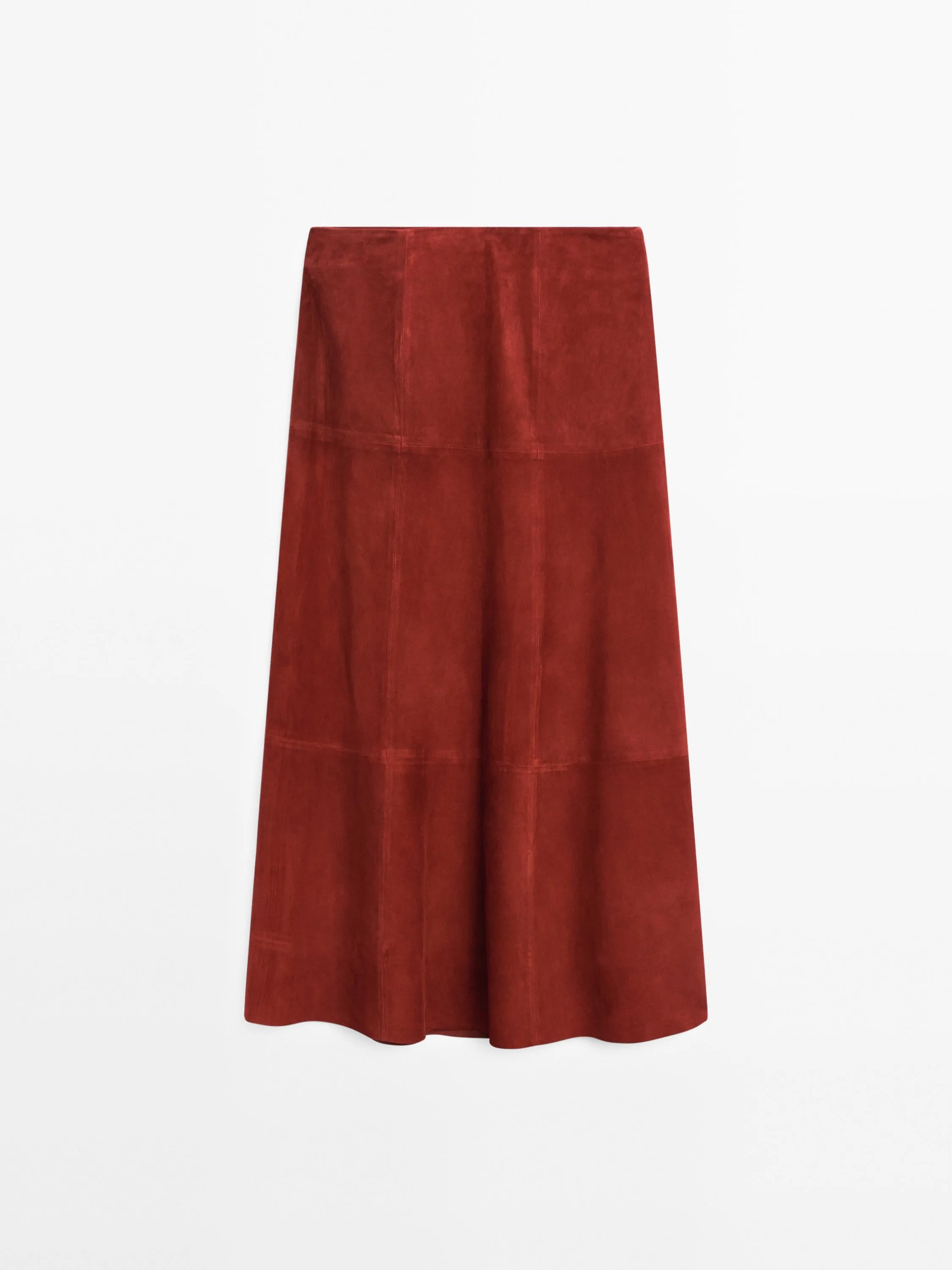 Suede leather flared midi skirt
