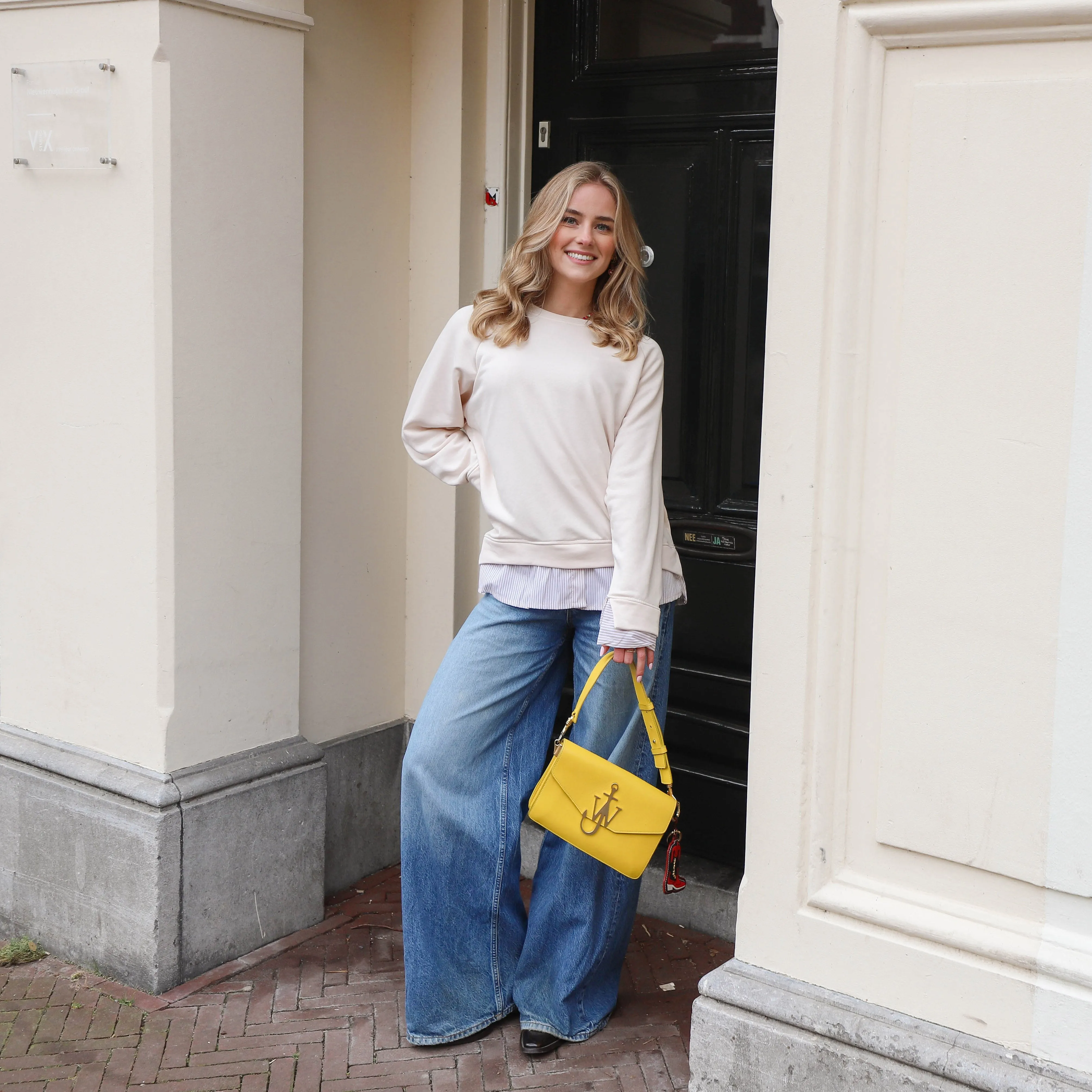 Sweater blouse rand ecru