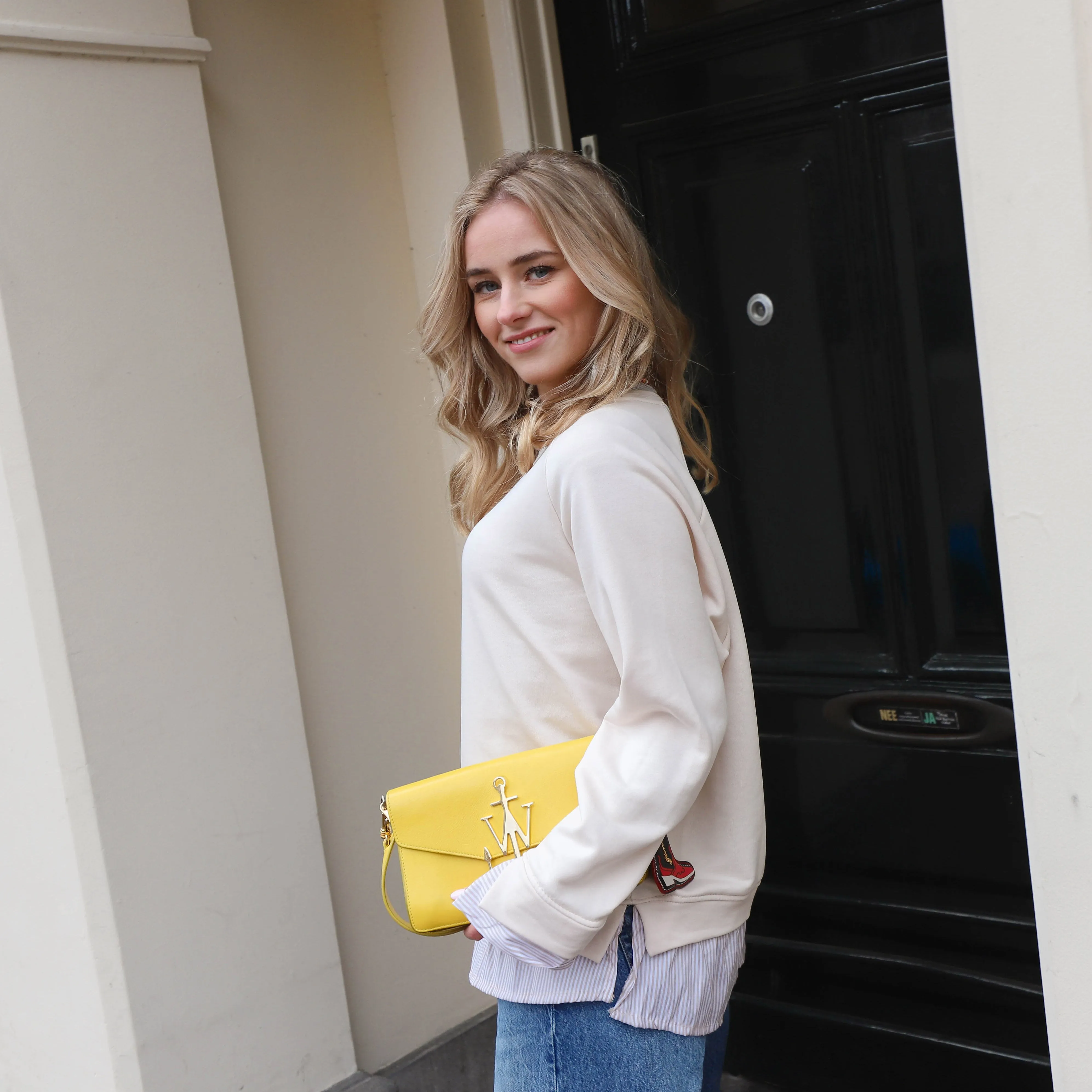 Sweater blouse rand ecru
