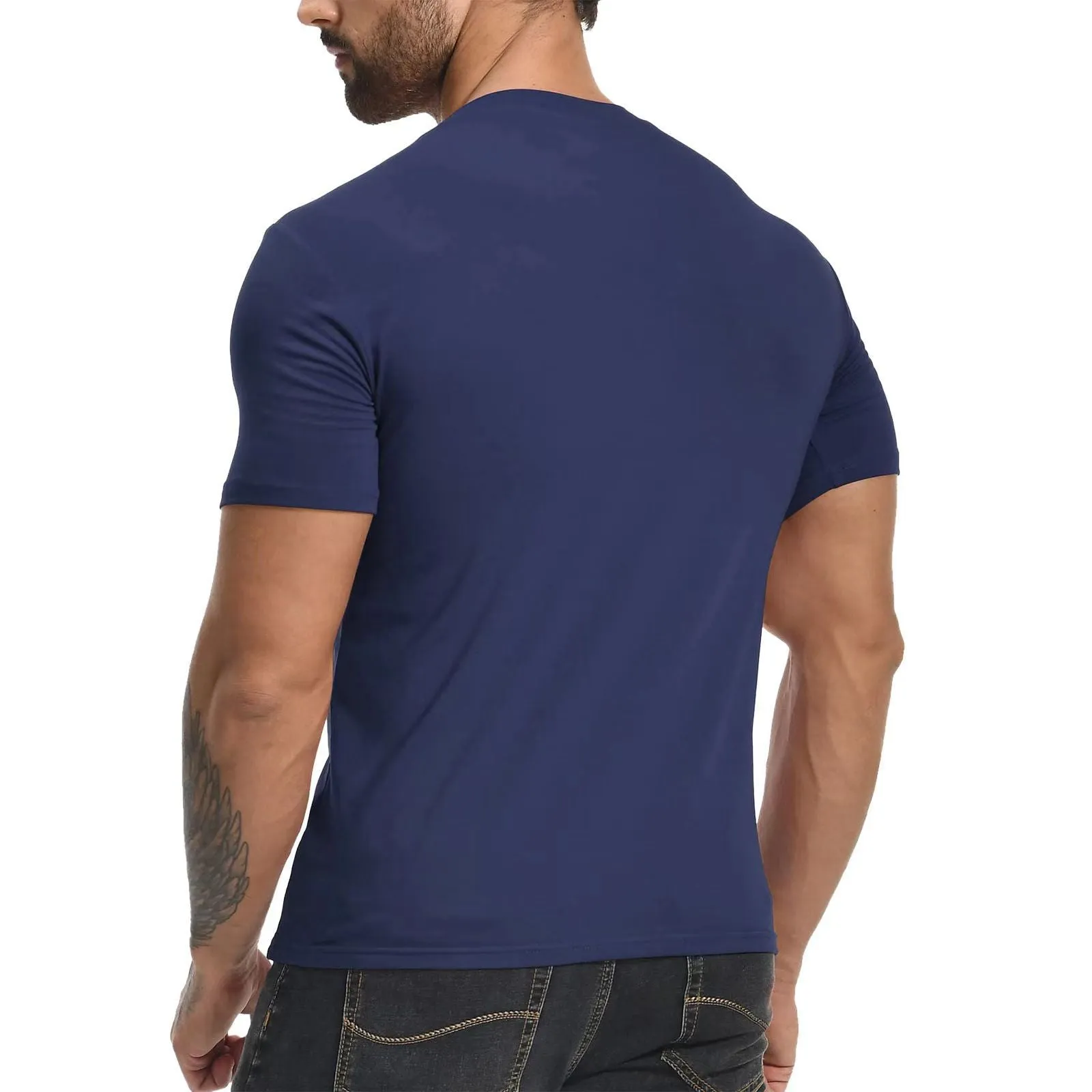 T-shirt uni à manches courtes et col zippé vintage