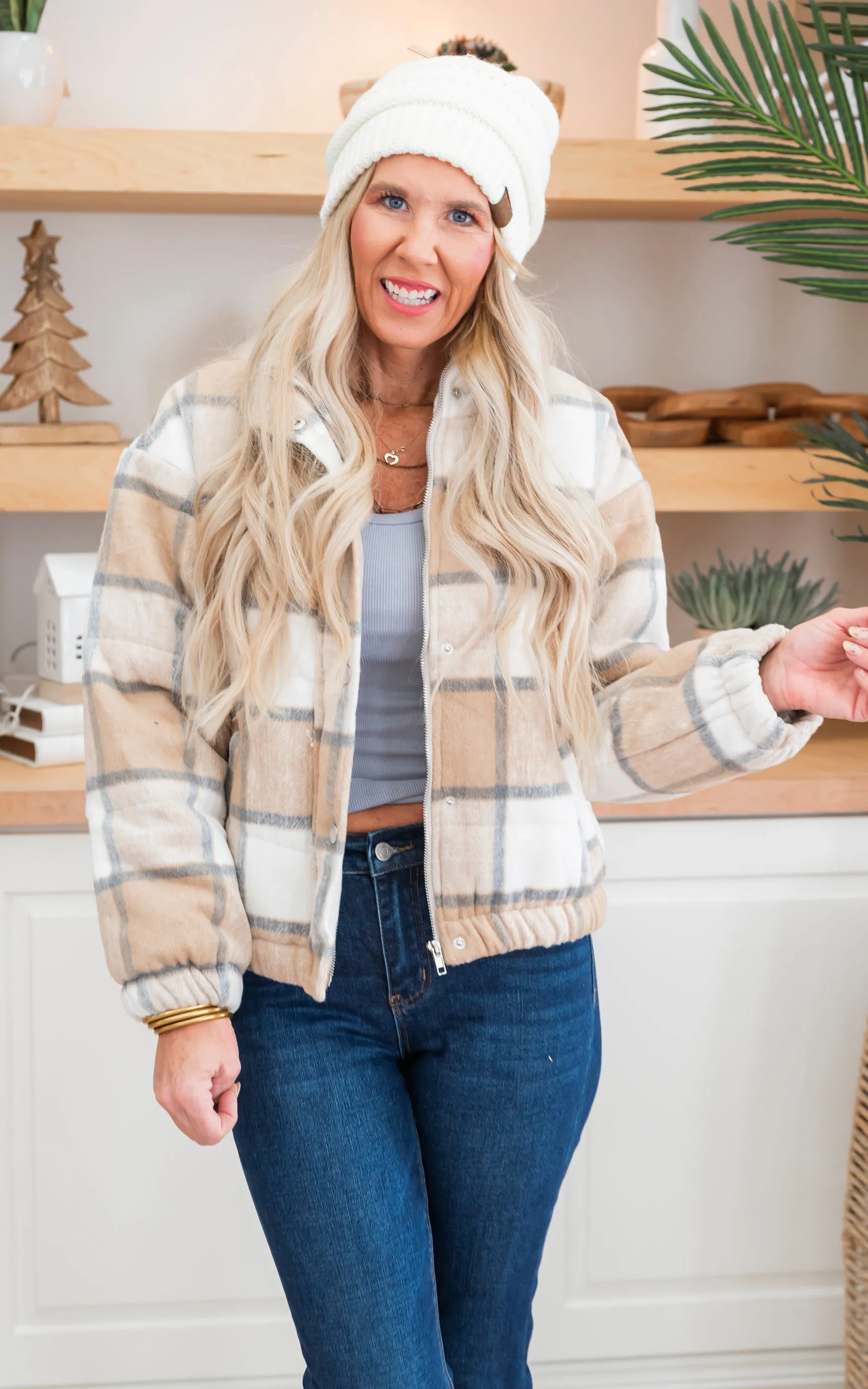 Taupe Plaid Boxy Jacket - Final Sale*