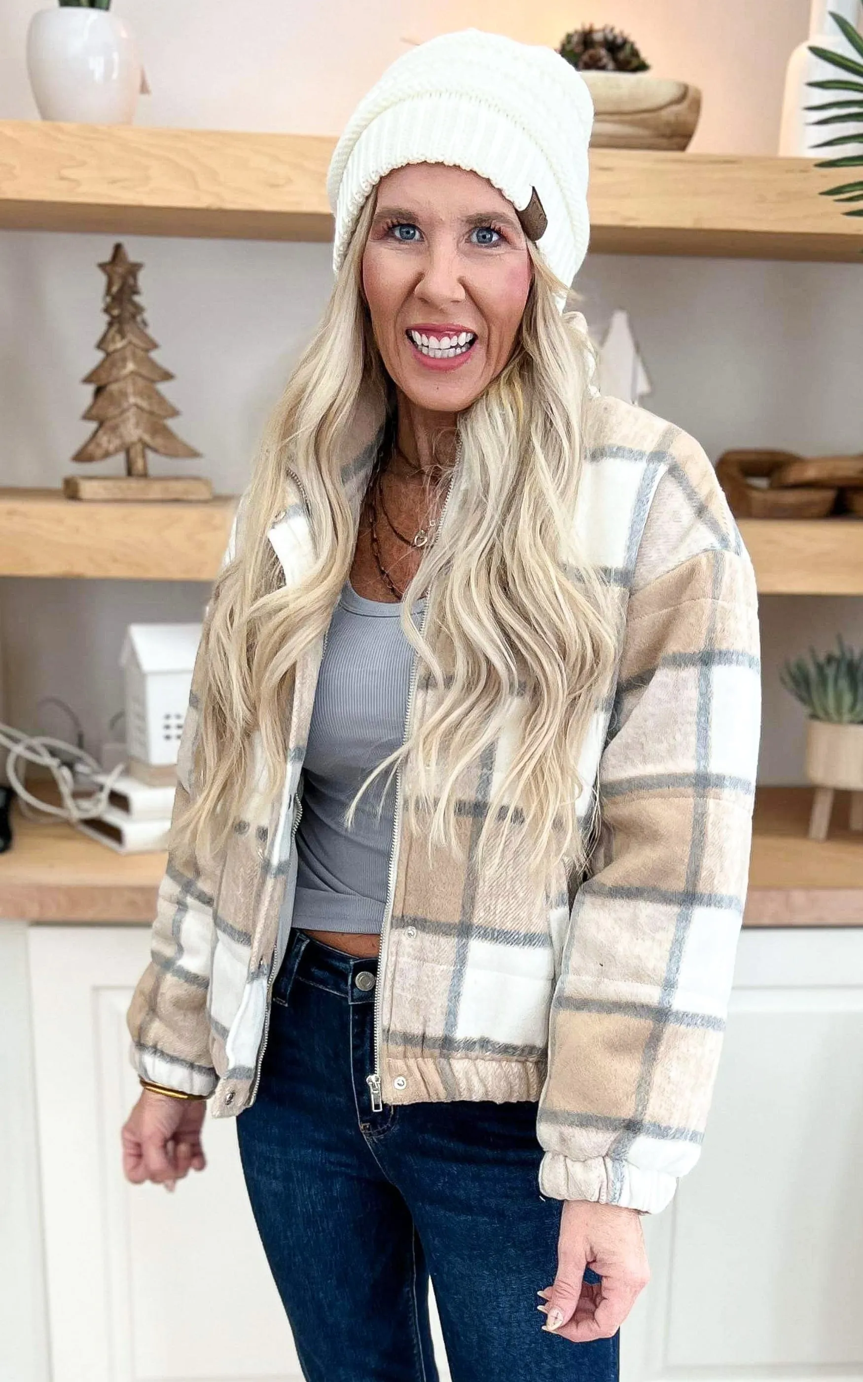 Taupe Plaid Boxy Jacket - Final Sale*