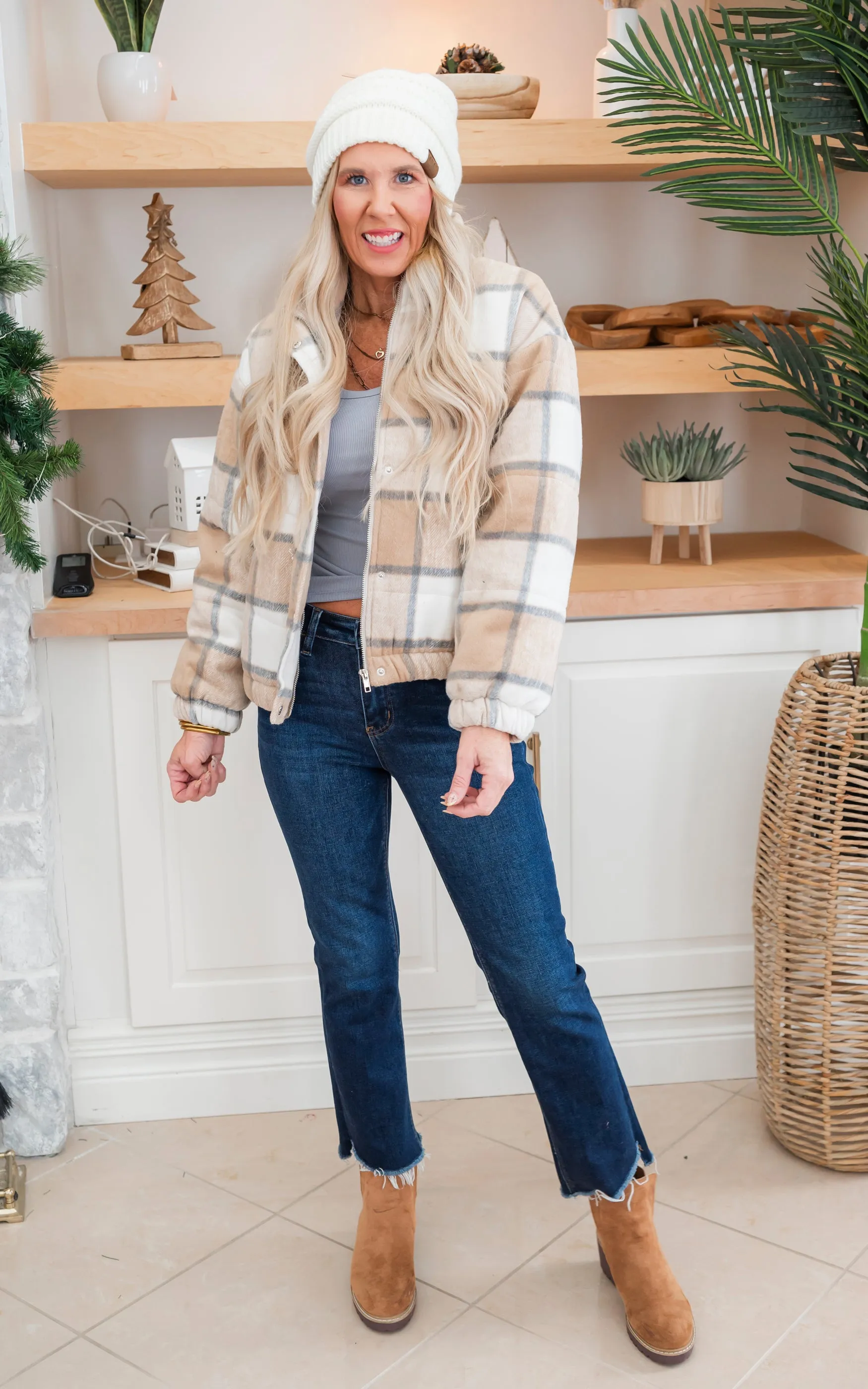 Taupe Plaid Boxy Jacket - Final Sale*