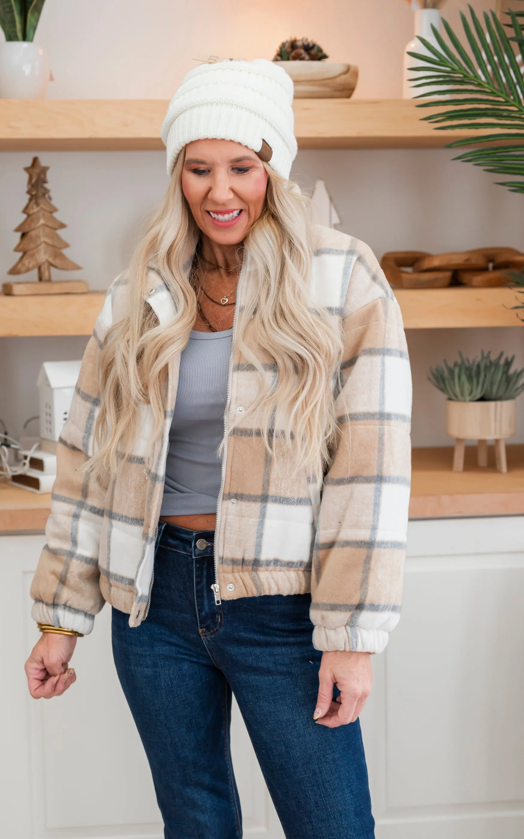 Taupe Plaid Boxy Jacket - Final Sale*