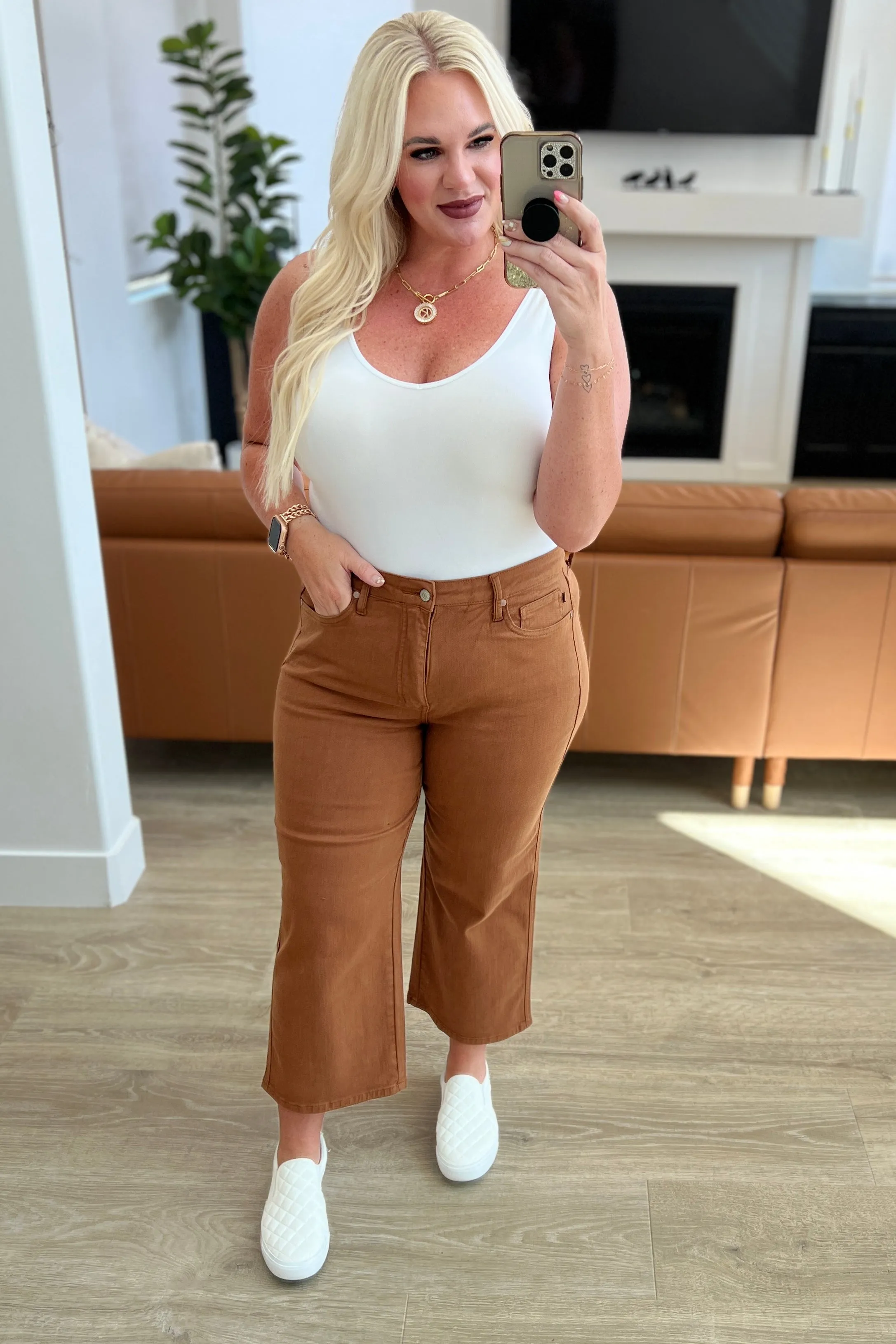 The Gabby- Tummy Control Camel Wide Leg Judy Blue Jeans