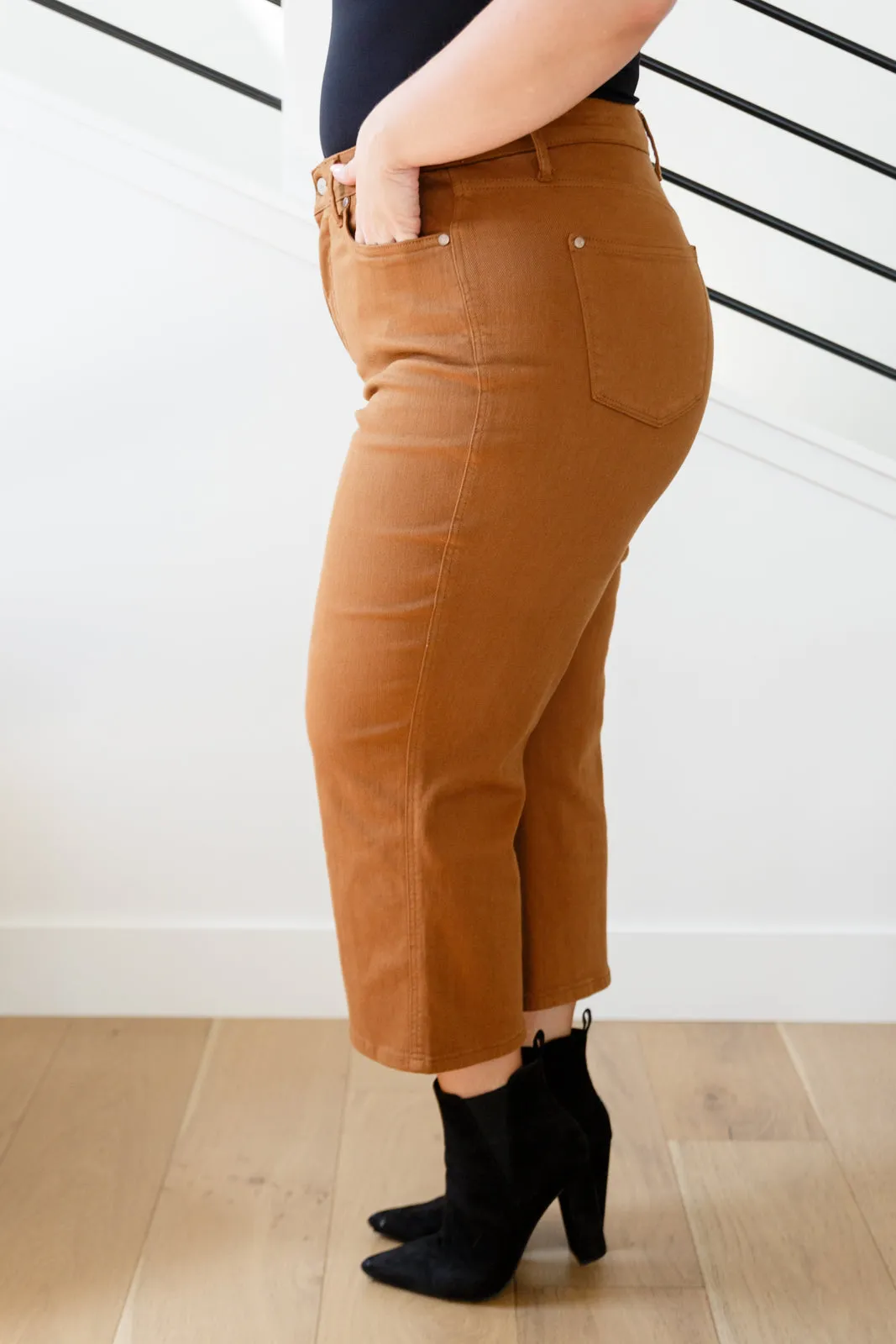 The Gabby- Tummy Control Camel Wide Leg Judy Blue Jeans