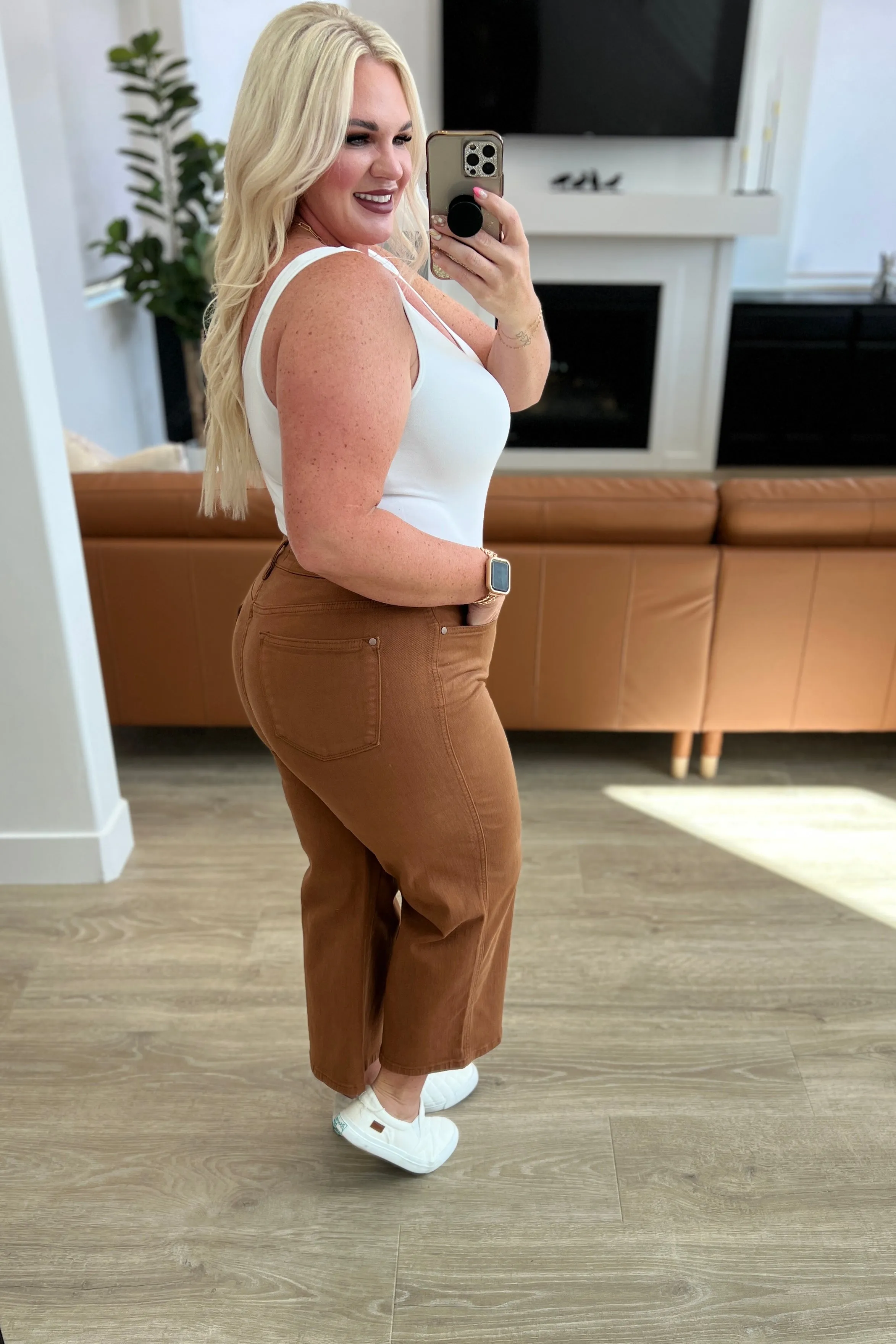 The Gabby- Tummy Control Camel Wide Leg Judy Blue Jeans