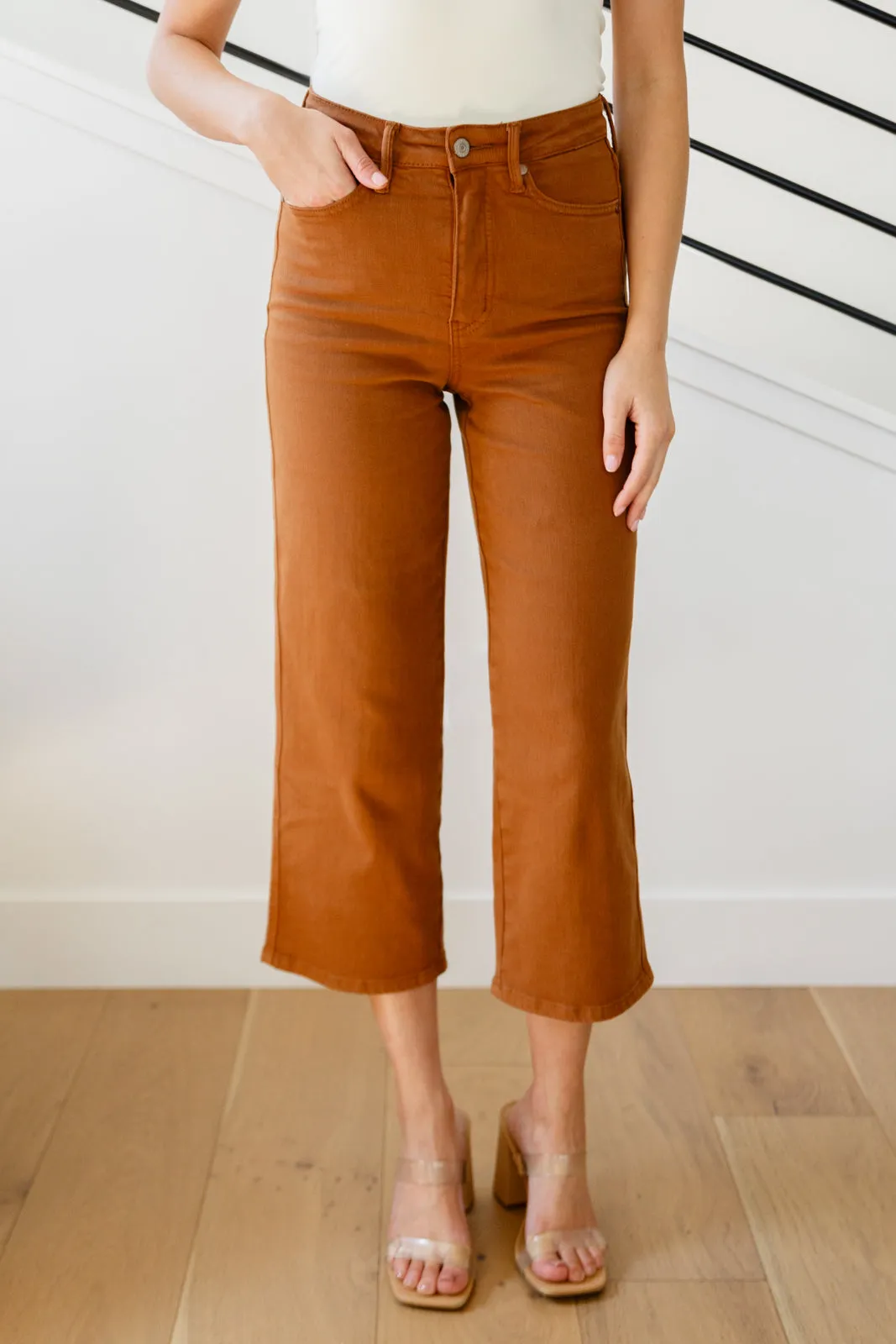 The Gabby- Tummy Control Camel Wide Leg Judy Blue Jeans