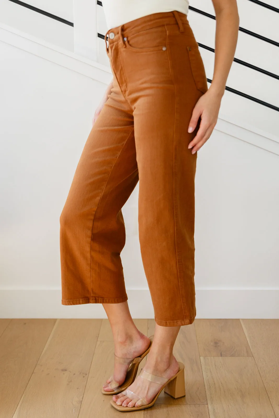 The Gabby- Tummy Control Camel Wide Leg Judy Blue Jeans