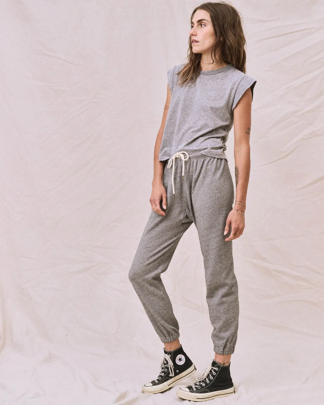 The Great - The Peak Shoulder Tee Heather Grey