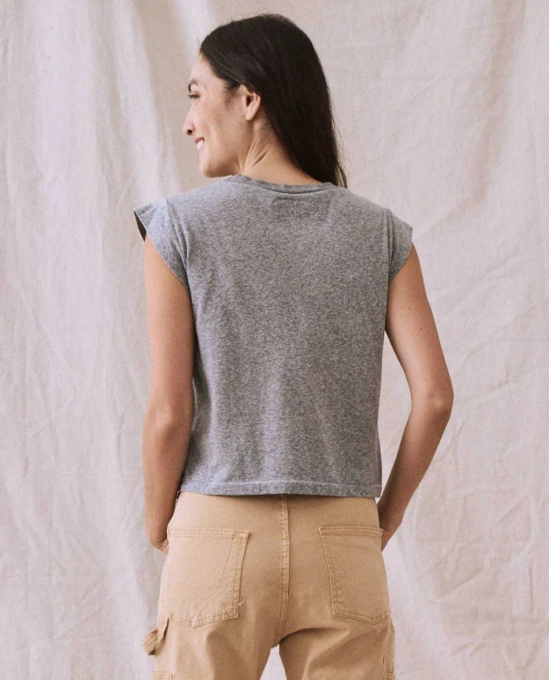 The Great - The Peak Shoulder Tee Heather Grey