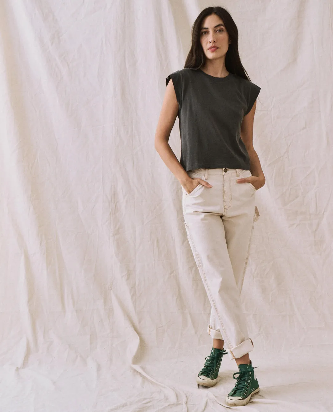 The Great - The Peak Shoulder Tee Washed Black