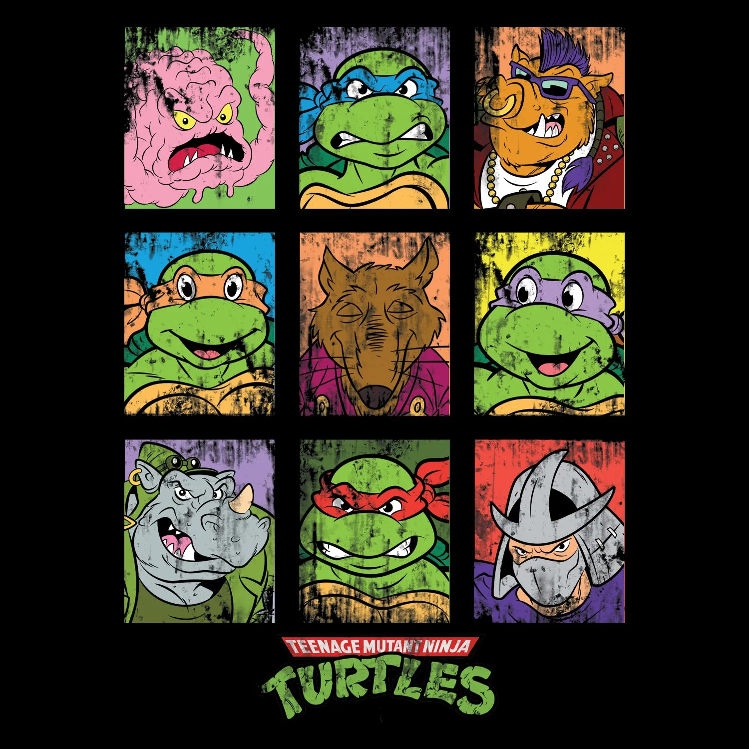 TMNT Group Grid Dist Official Men's T-shirt (Black)